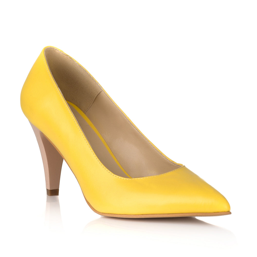 Pantofi Stiletto Piele Galben Toc Mic V30 - orice culoare