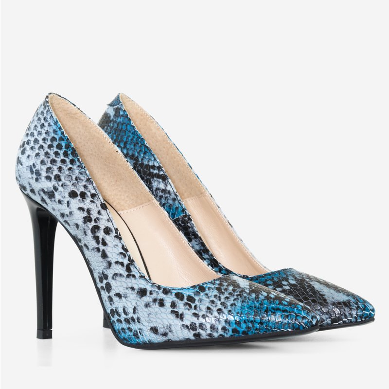 Pantofi Stiletto Piele Imprimeu Sarpe Maro/Albastru D40 - Orice Culoare