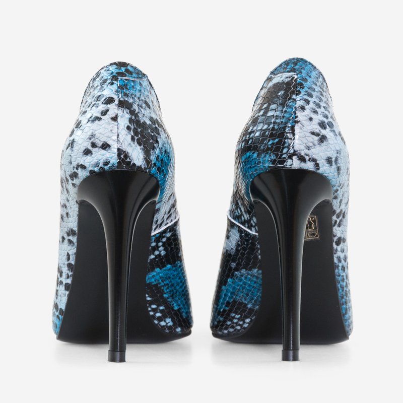 Pantofi Stiletto Piele Imprimeu Sarpe Maro/Albastru D40 - Orice Culoare