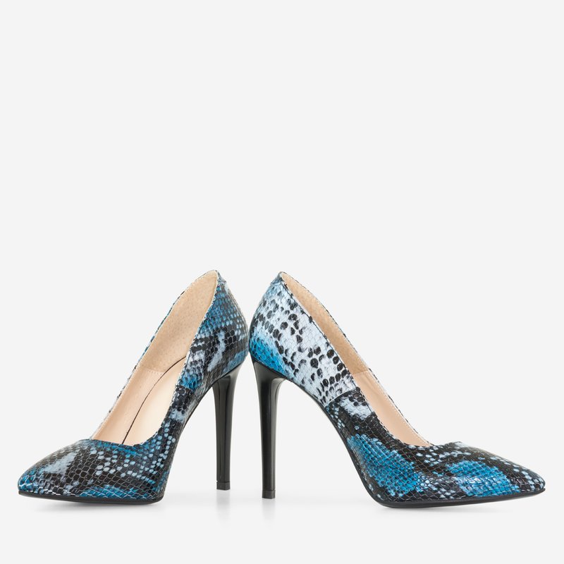 Pantofi Stiletto Piele Imprimeu Sarpe Maro/Albastru D40 - Orice Culoare