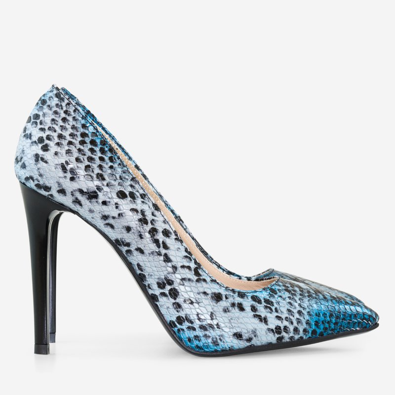 Pantofi Stiletto Piele Imprimeu Sarpe Maro/Albastru D40 - Orice Culoare