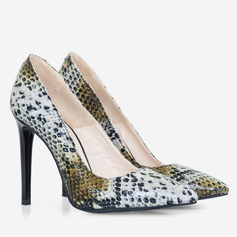 Pantofi Stiletto Piele Imprimeu Sarpe Maro/Albastru D40 - Orice Culoare