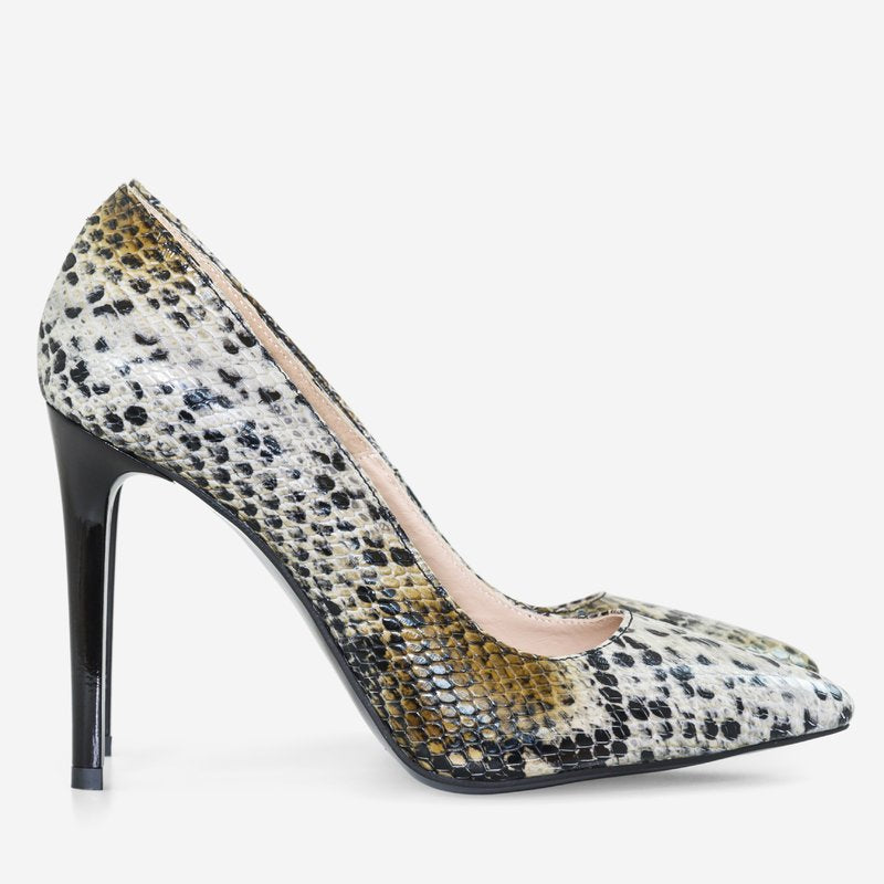 Pantofi Stiletto Piele Imprimeu Sarpe Maro/Albastru D40 - Orice Culoare