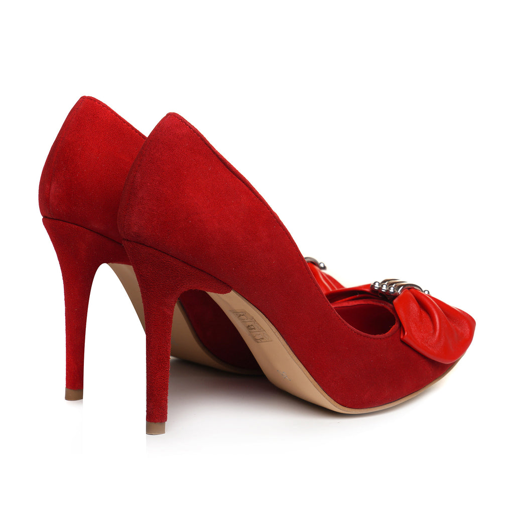 Pantofi Stiletto Piele Intoarsa Rosu Accesoriu  E5 - orice culoare