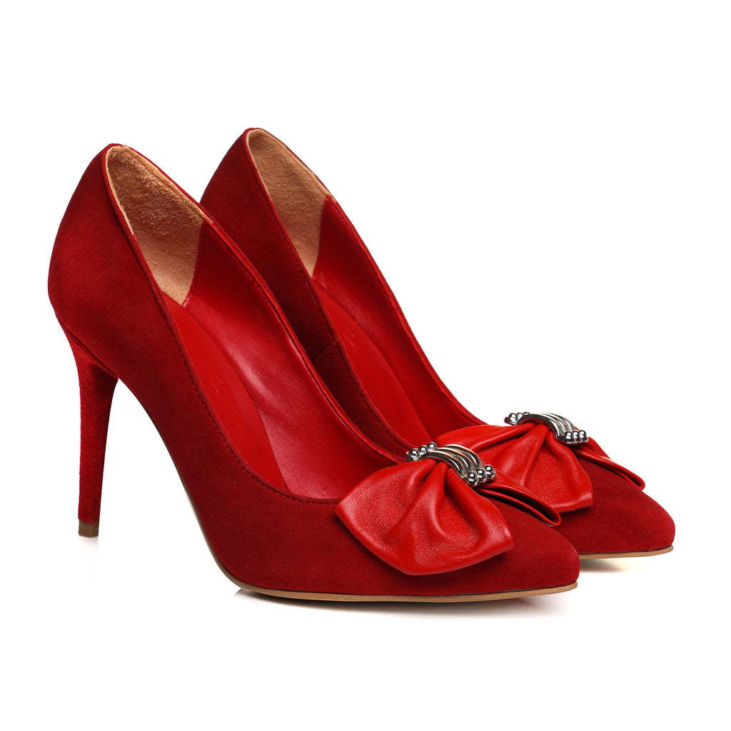 Pantofi Stiletto Piele Intoarsa Rosu Accesoriu  E5 - orice culoare