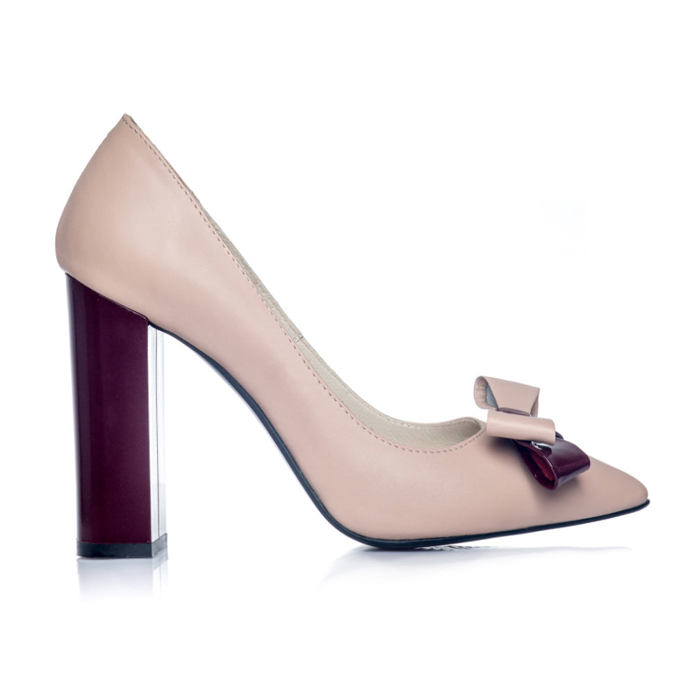 Pantofi Stiletto Toc Gros Nude/Bordo S1 - orice culoare