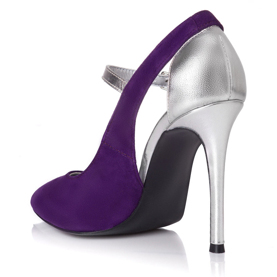 Pantofi Stiletto Piele Argintiu/Negru S15 - orice culoare