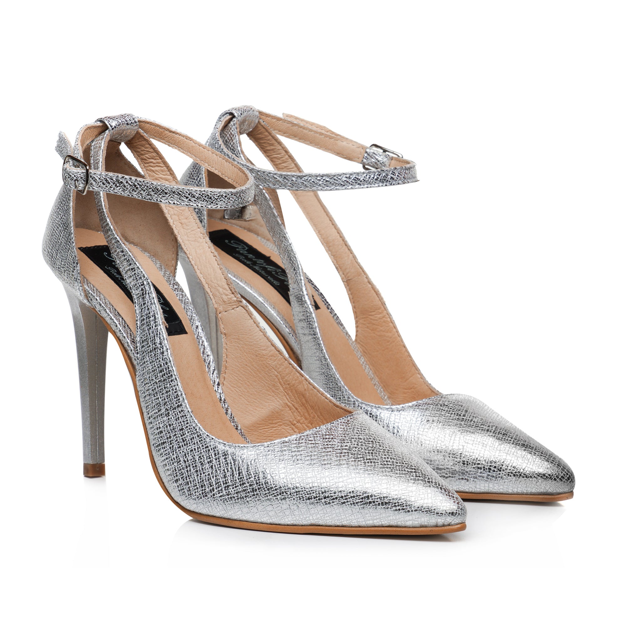 Pantofi Stiletto Piele Naturala Argintiu Amelie C10 - orice culoare