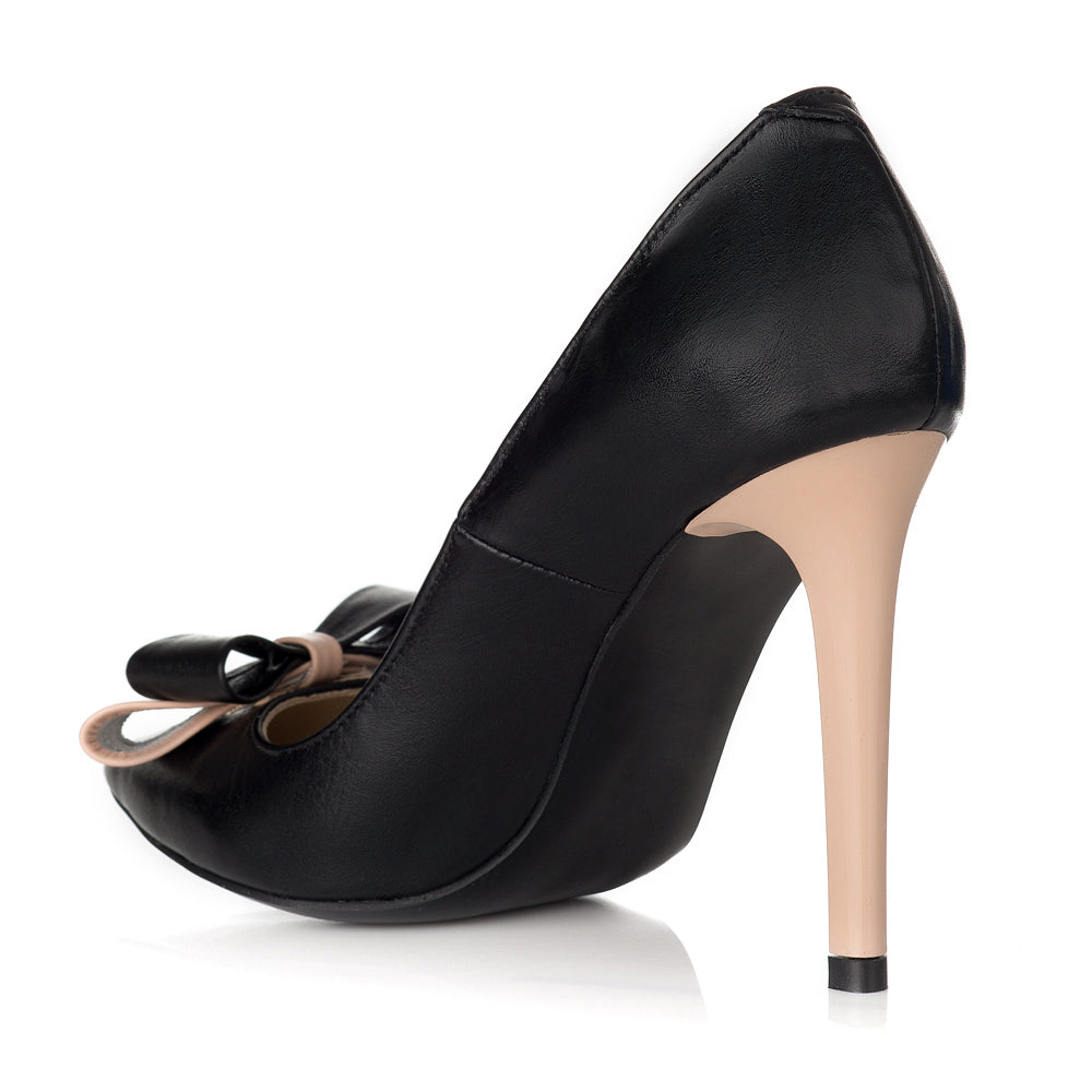 Pantofi Stiletto Piele Negru/Nude cu Funda S18 - orice culoare