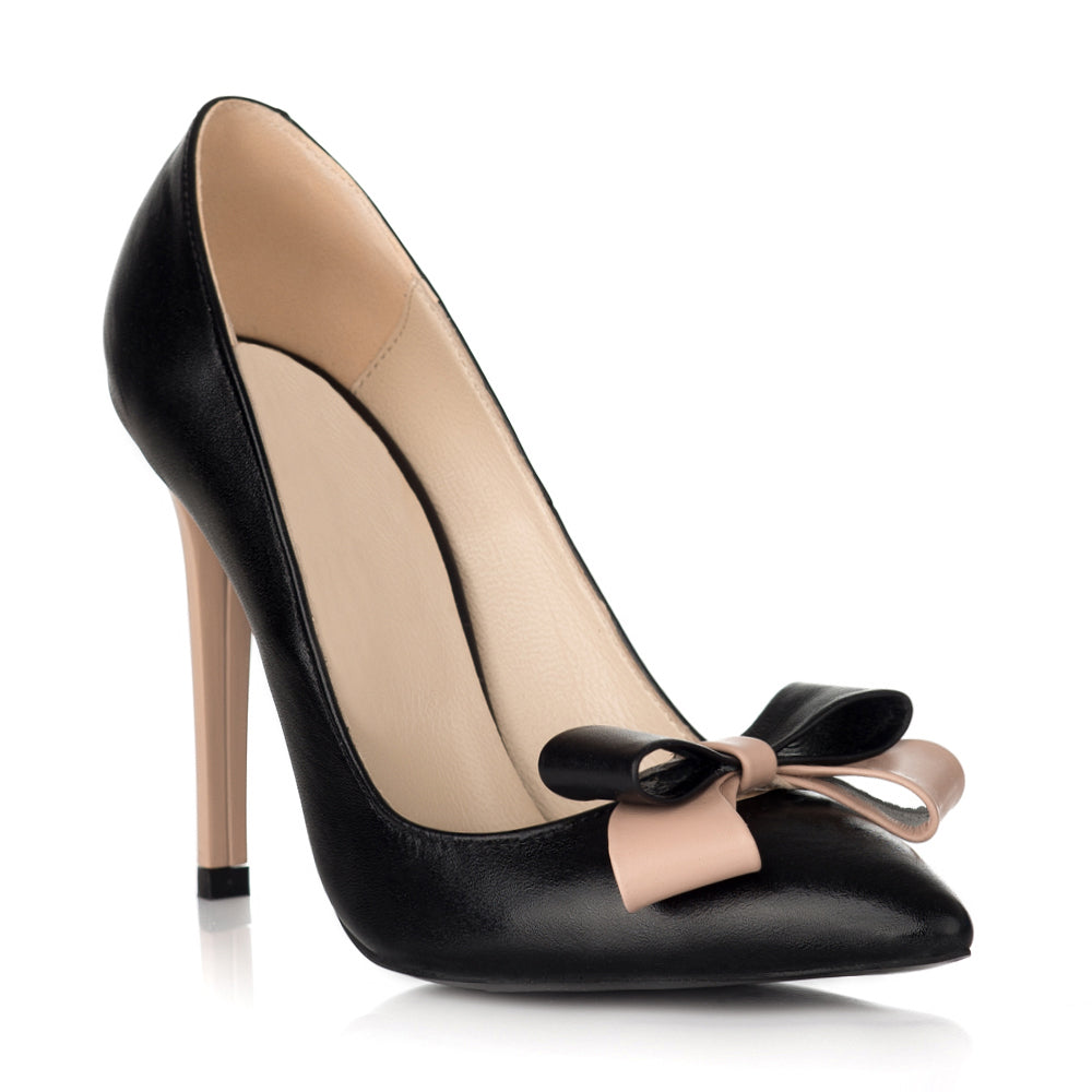 Pantofi Stiletto Piele Negru/Nude cu Funda S18 - orice culoare