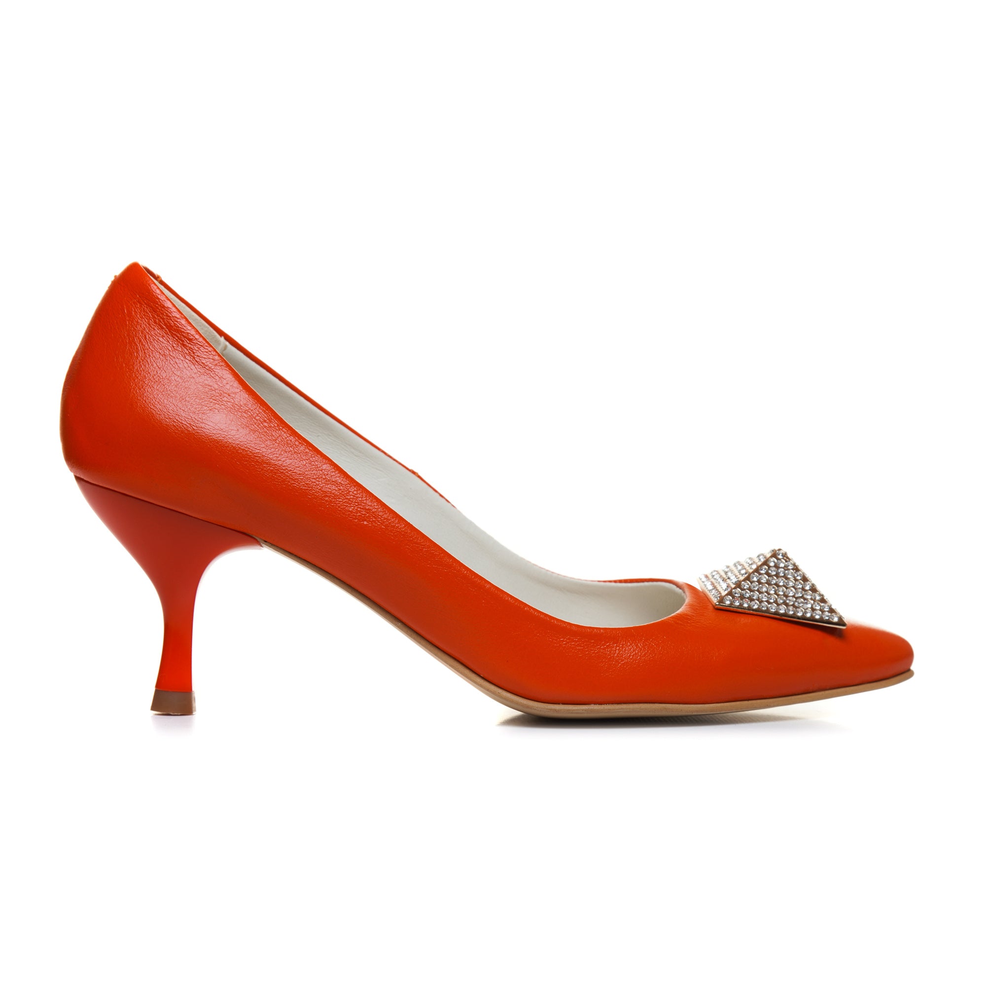 Pantofi Stiletto Piele Portocaliu Brosa C83 - Orice Culoare