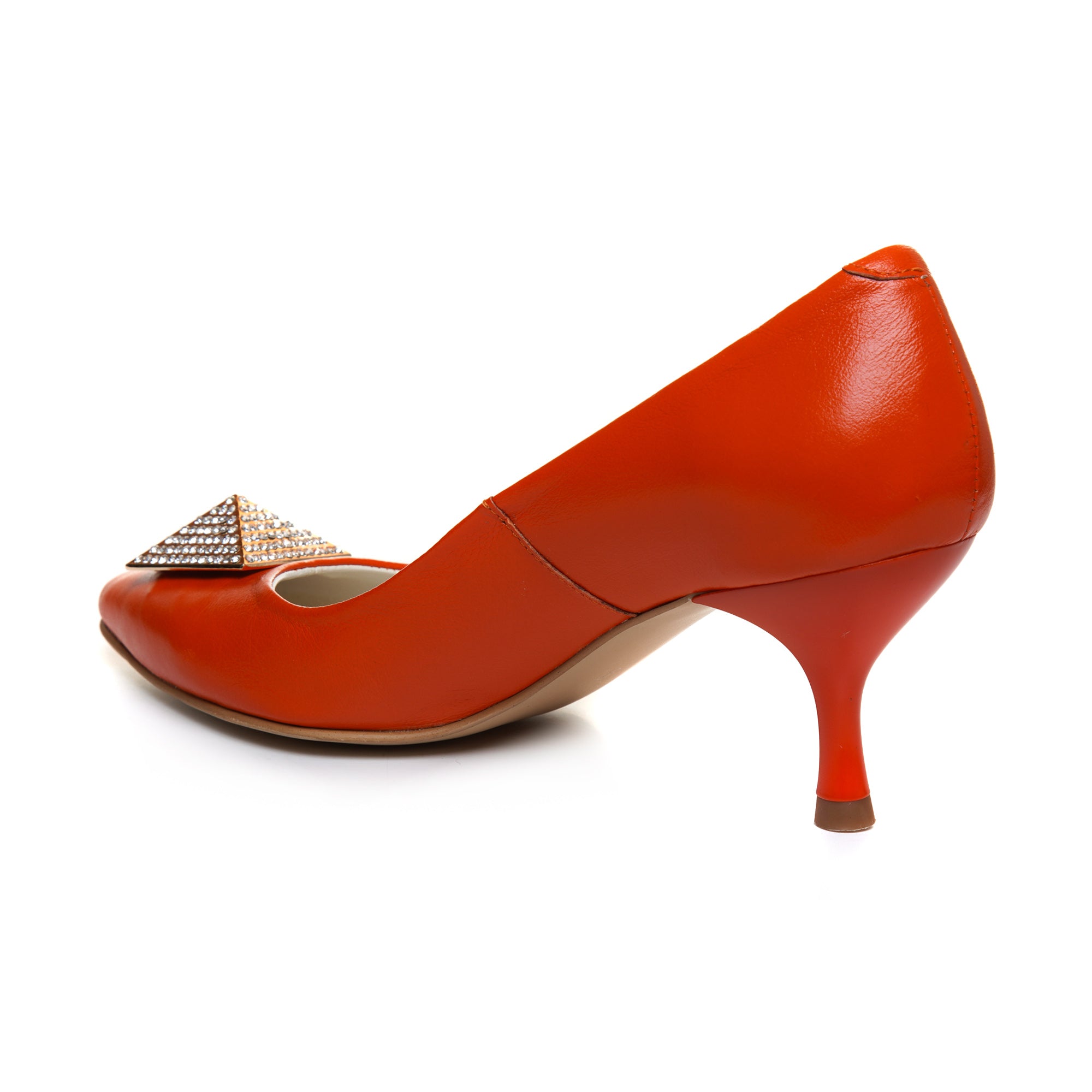Pantofi Stiletto Piele Portocaliu Brosa C83 - Orice Culoare