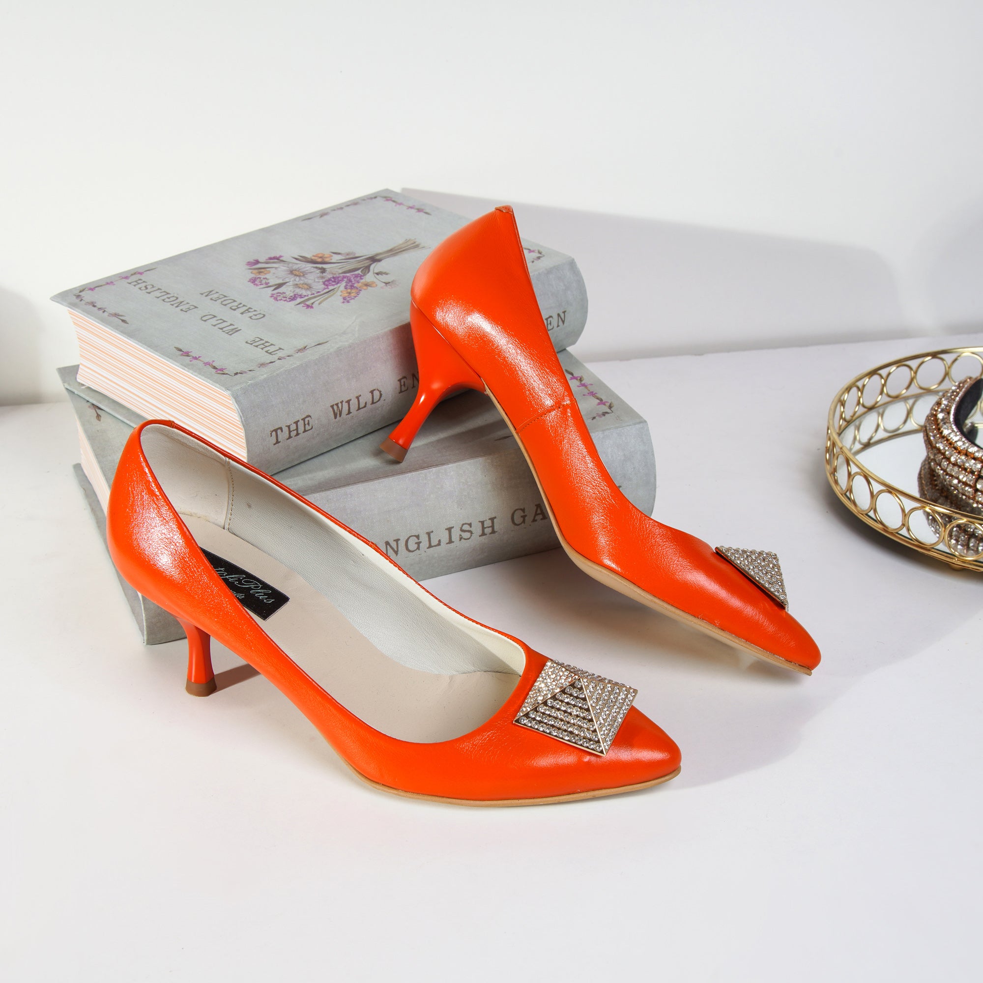 Pantofi Stiletto Piele Portocaliu Brosa C83 - Orice Culoare