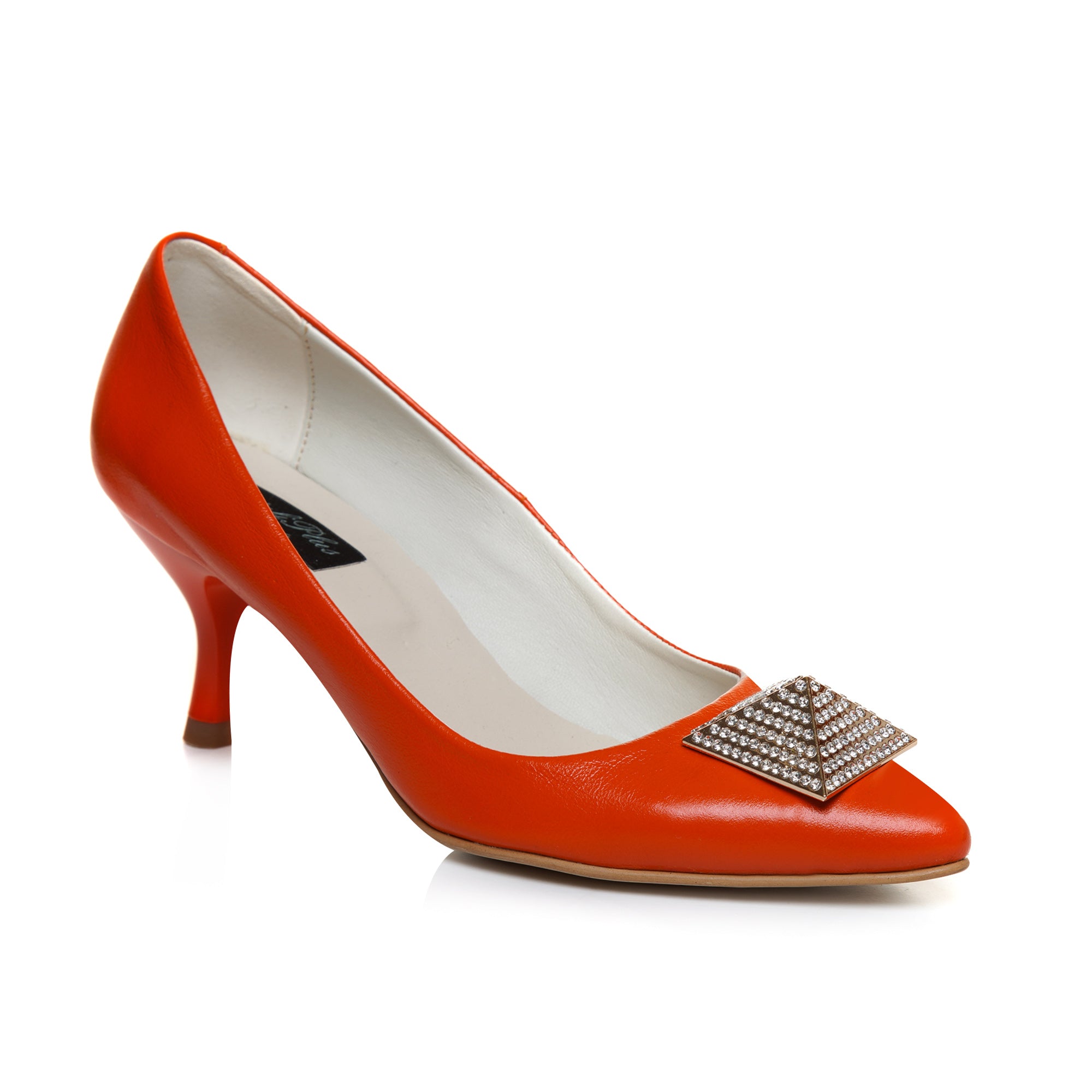 Pantofi Stiletto Piele Portocaliu Brosa C83 - Orice Culoare
