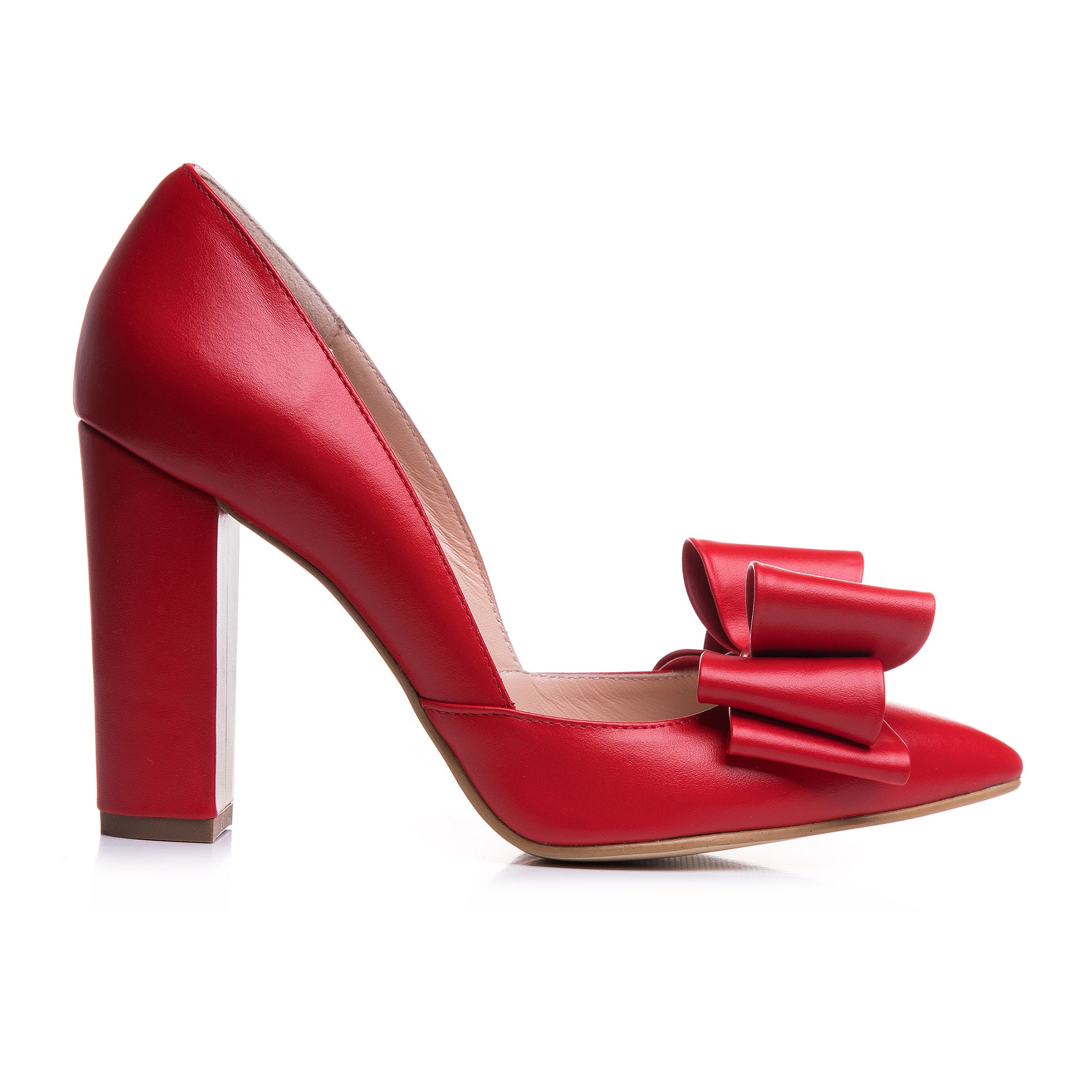 Pantofi Piele Rosu cu Fundita Tripla L23 - orice culoare