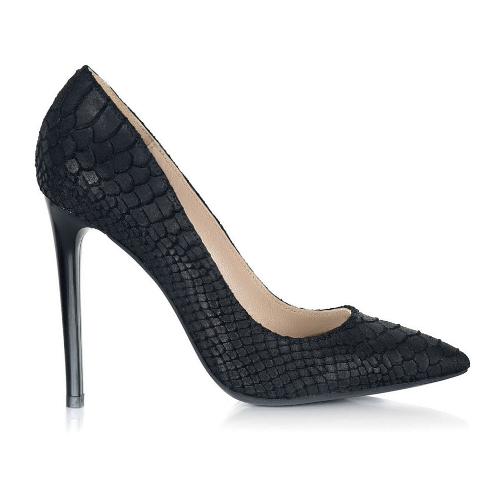 Pantofi Stiletto Piele Sarpe Negru S11 - orice culoare