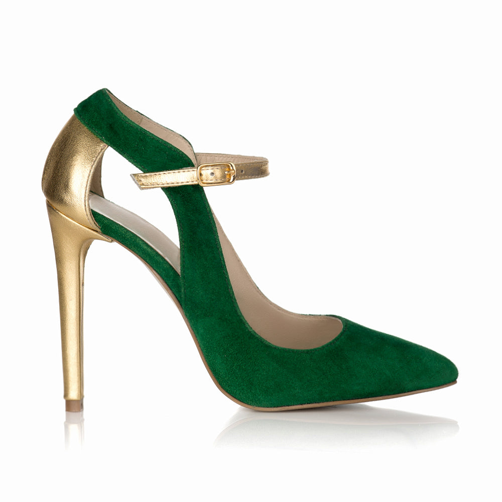 Pantofi Stiletto Piele Verde/Auriu S15 - orice culoare