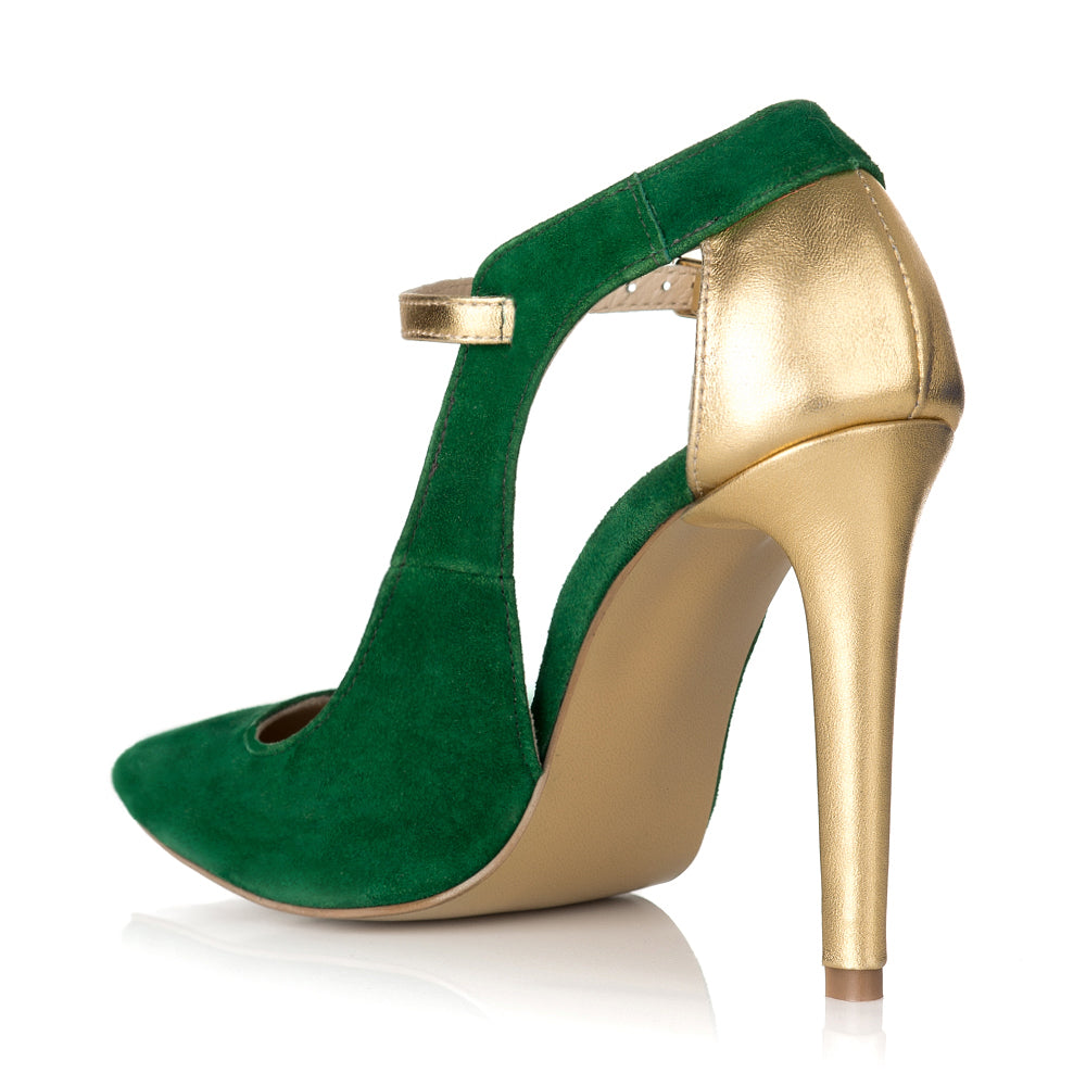Pantofi Stiletto Piele Verde/Auriu S15 - orice culoare