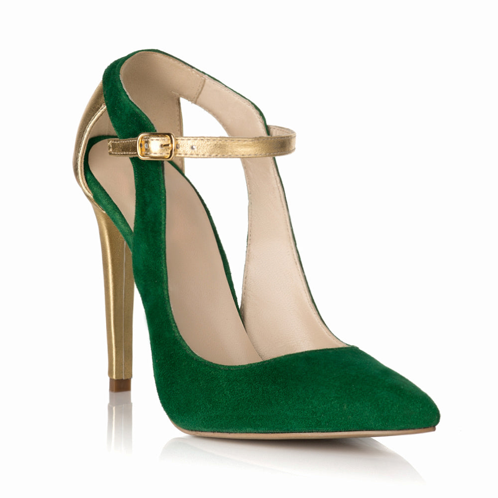 Pantofi Stiletto Piele Verde/Auriu S15 - orice culoare