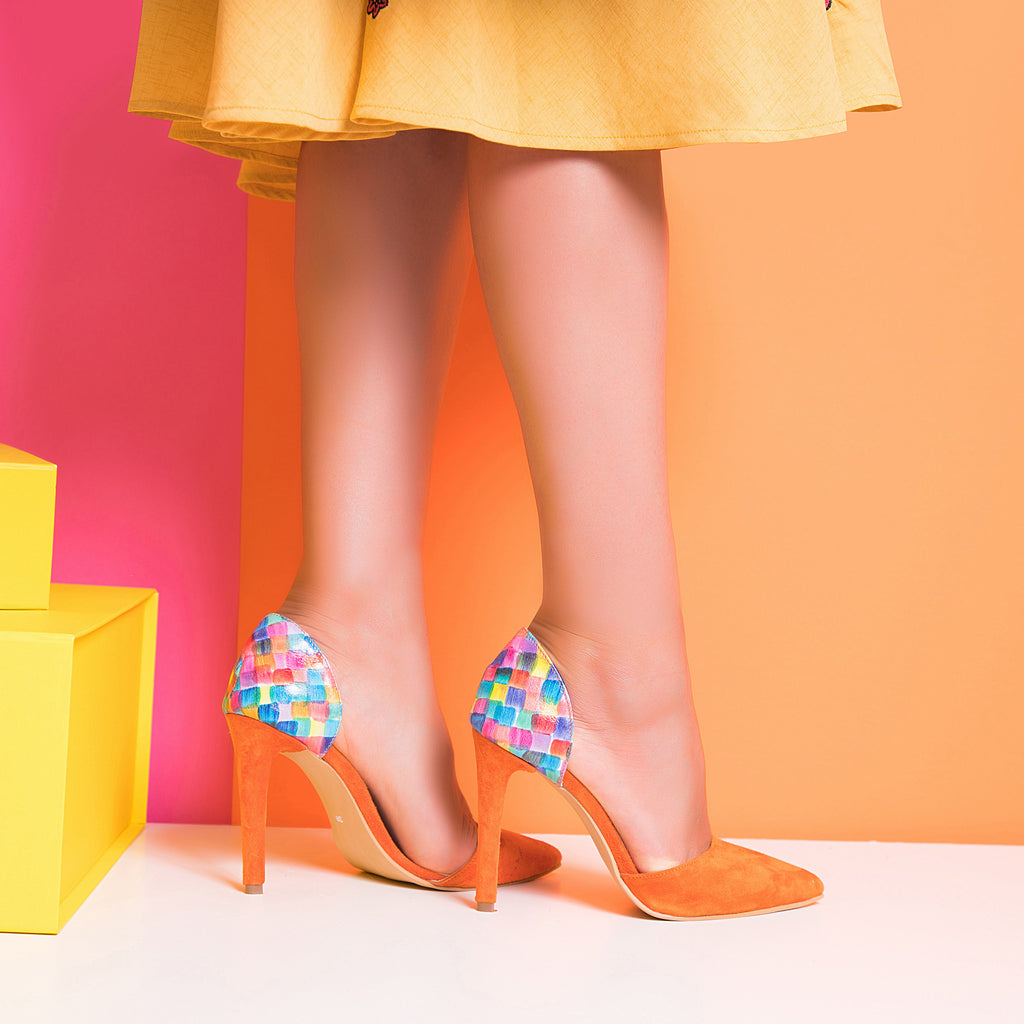 Pantofi Stiletto Portocaliu/Multicolor Lolita C35 - Orice Culoare