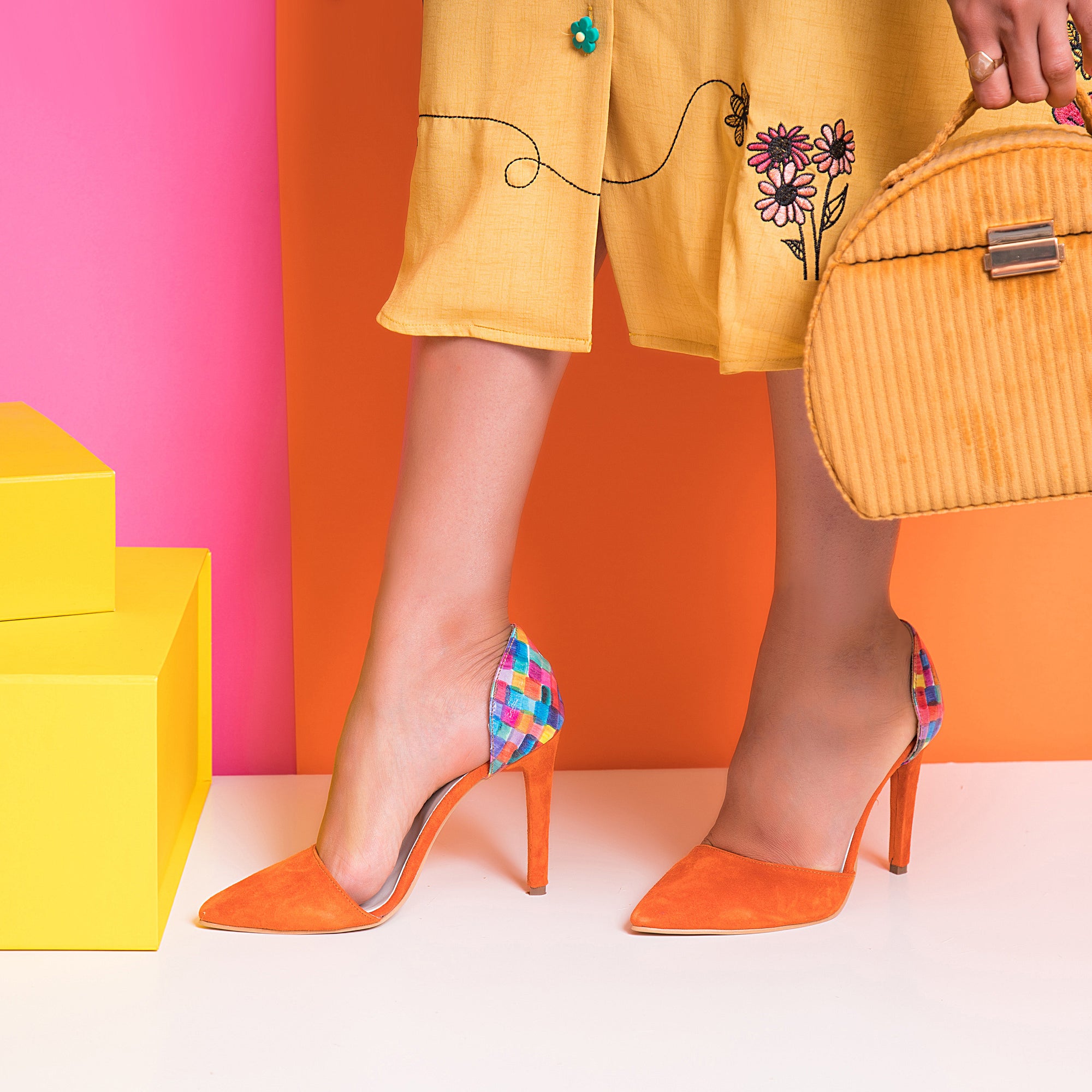 Pantofi Stiletto Portocaliu/Multicolor Lolita C35 - Orice Culoare
