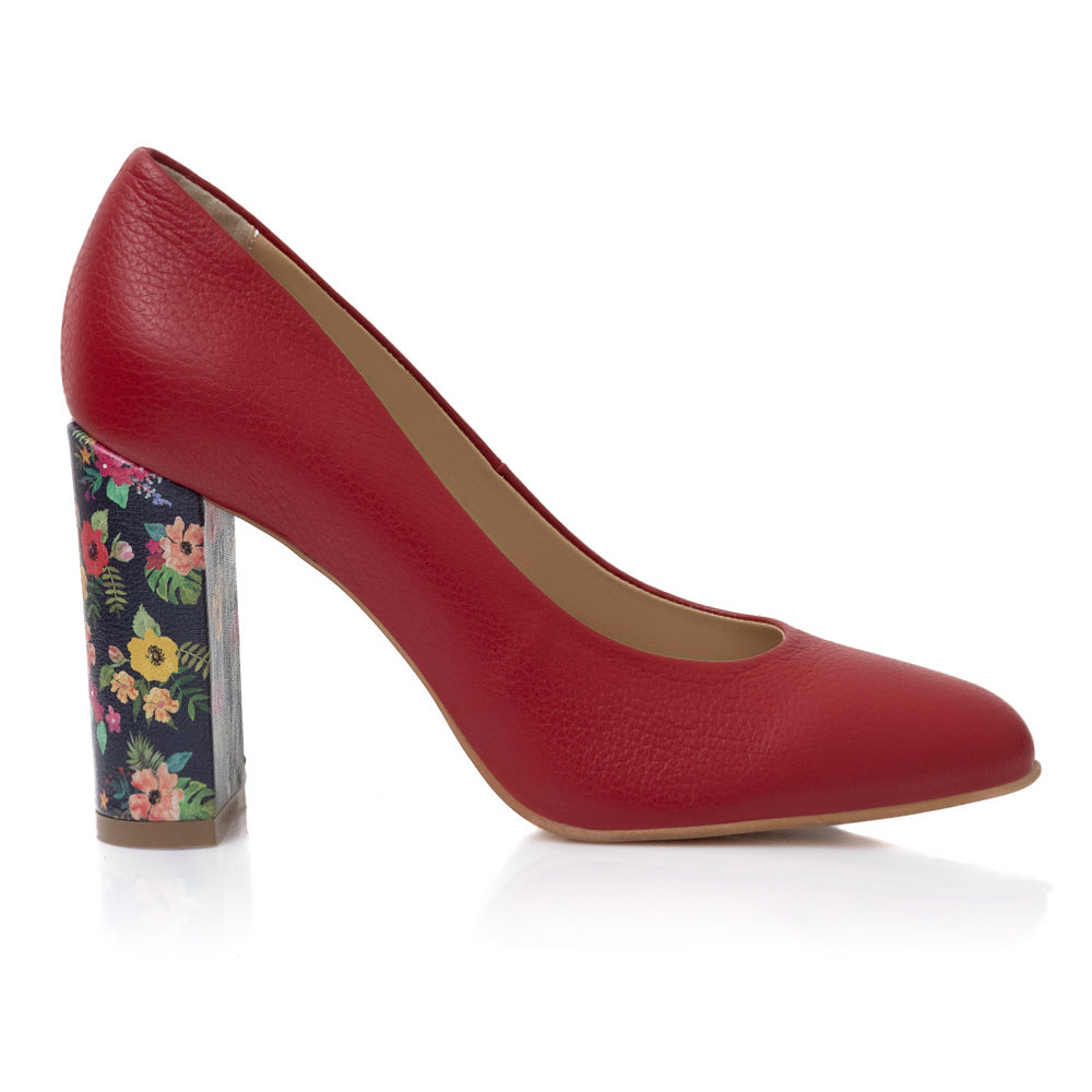 Pantofi Stiletto Toc Gros Piele Rosu Melisa T28 - Orice Culoare