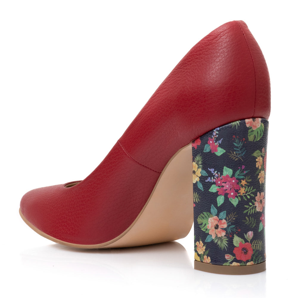 Pantofi Stiletto Toc Gros Piele Rosu Melisa T28 - Orice Culoare