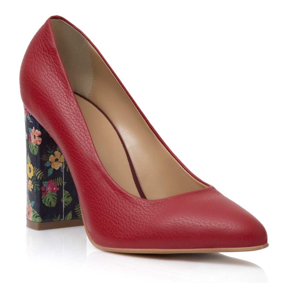 Pantofi Stiletto Toc Gros Piele Rosu Melisa T28 - Orice Culoare
