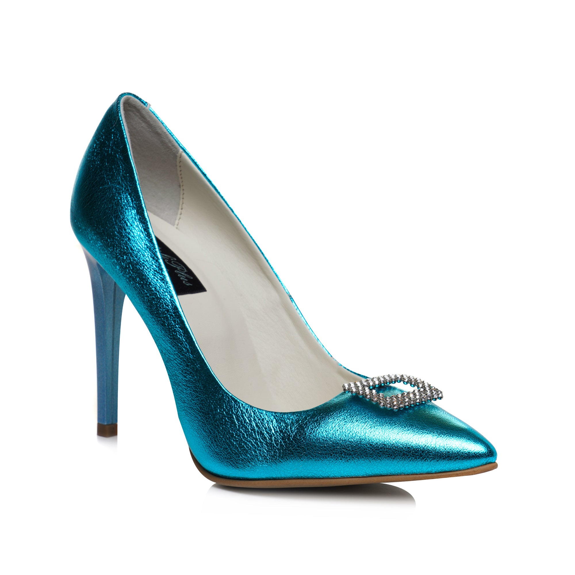 Pantofi Stiletto Piele Turcoaz Brosa C88 - Orice Culoare