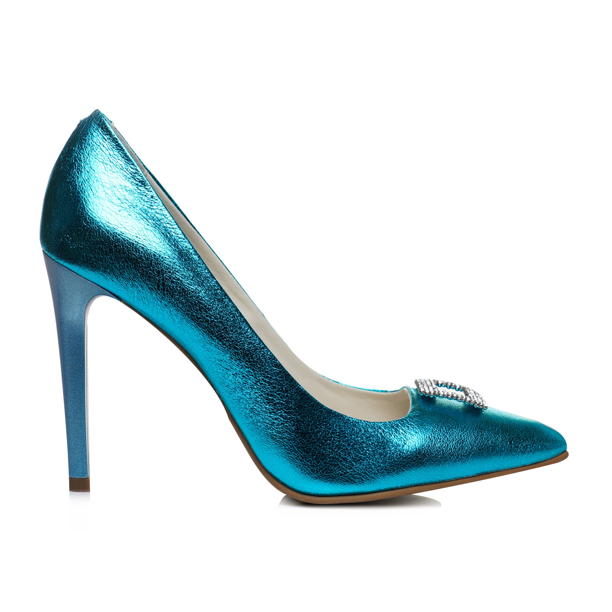 Pantofi Stiletto Piele Turcoaz Brosa C88 - Orice Culoare