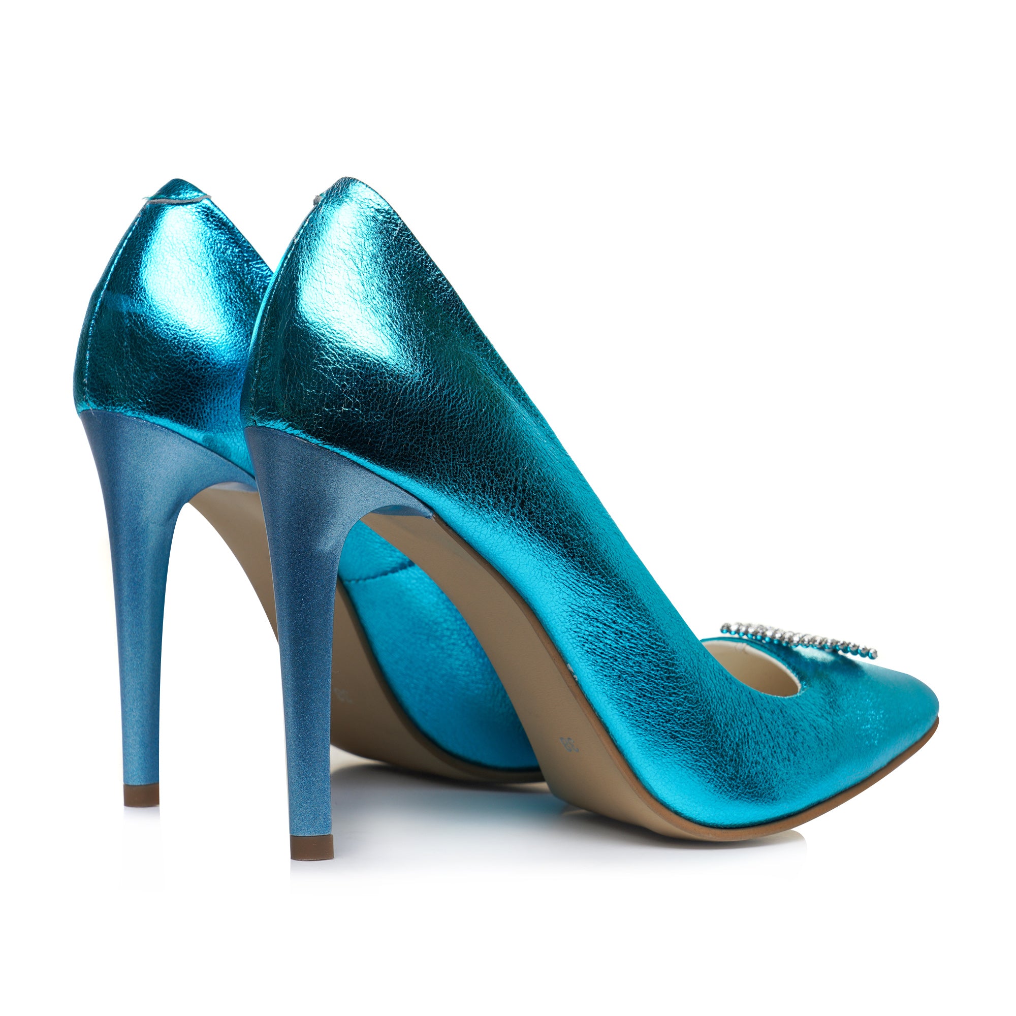 Pantofi Stiletto Piele Turcoaz Brosa C88 - Orice Culoare