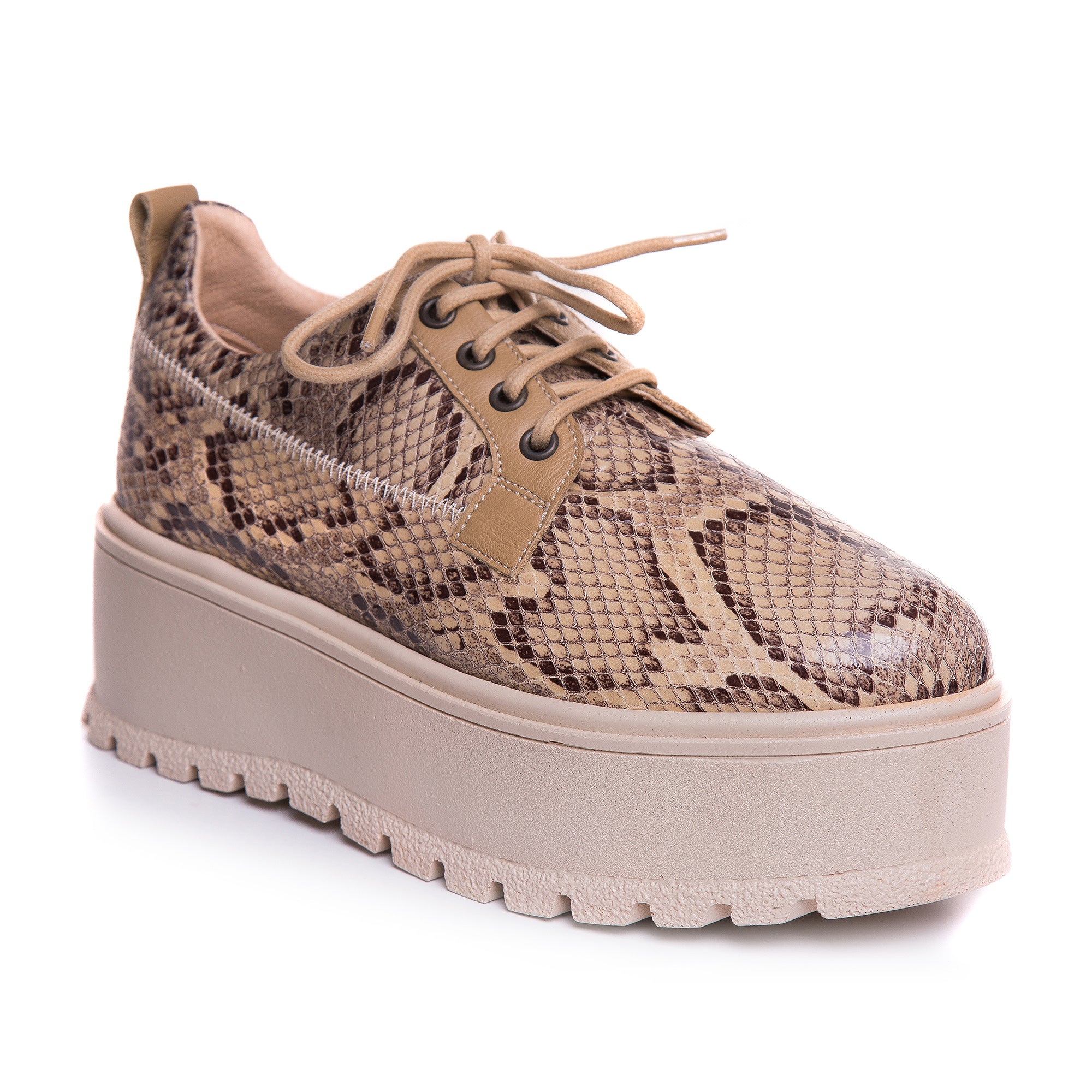 Pantofi Talpa Inalta Imprimeu Piele Sarpe Bej T81  -  orice culoare