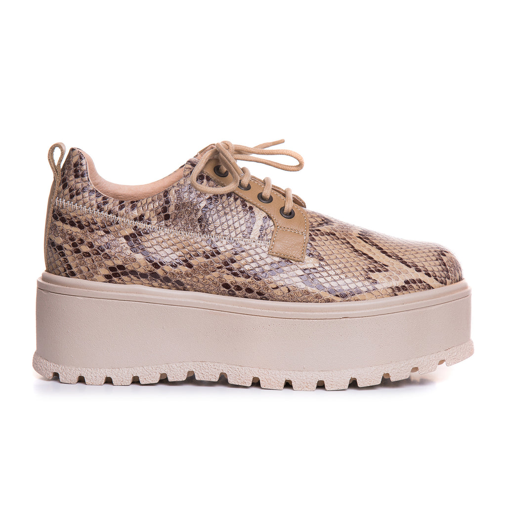 Pantofi Talpa Inalta Imprimeu Piele Sarpe Bej T81  -  orice culoare