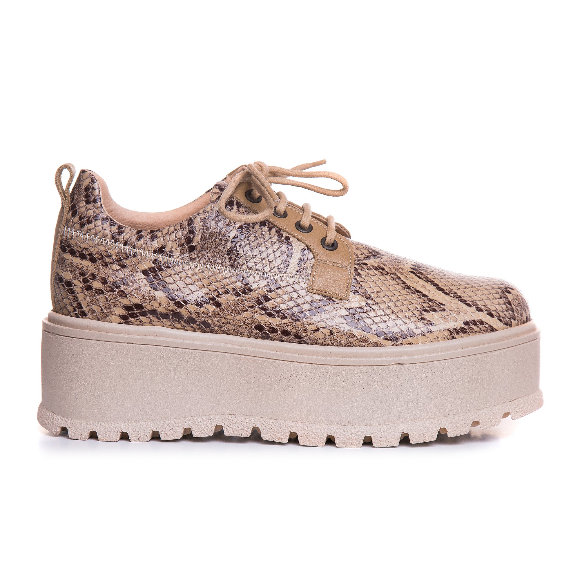 Pantofi Talpa Inalta Imprimeu Piele Sarpe Bej T81  -  orice culoare