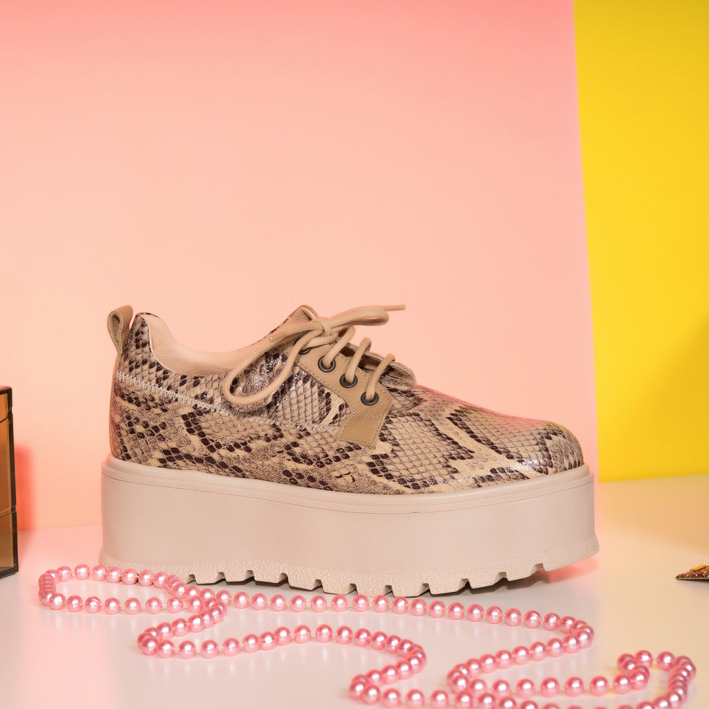 Pantofi Talpa Inalta Imprimeu Piele Sarpe Bej T81  -  orice culoare
