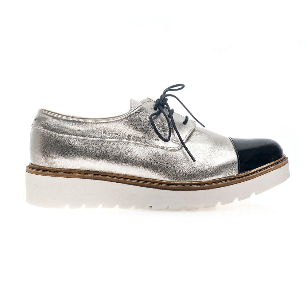 Pantofi piele Oxford Moni Argintiu  - orice culoare