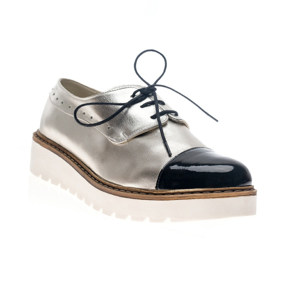 Pantofi piele Oxford Moni Argintiu  - orice culoare