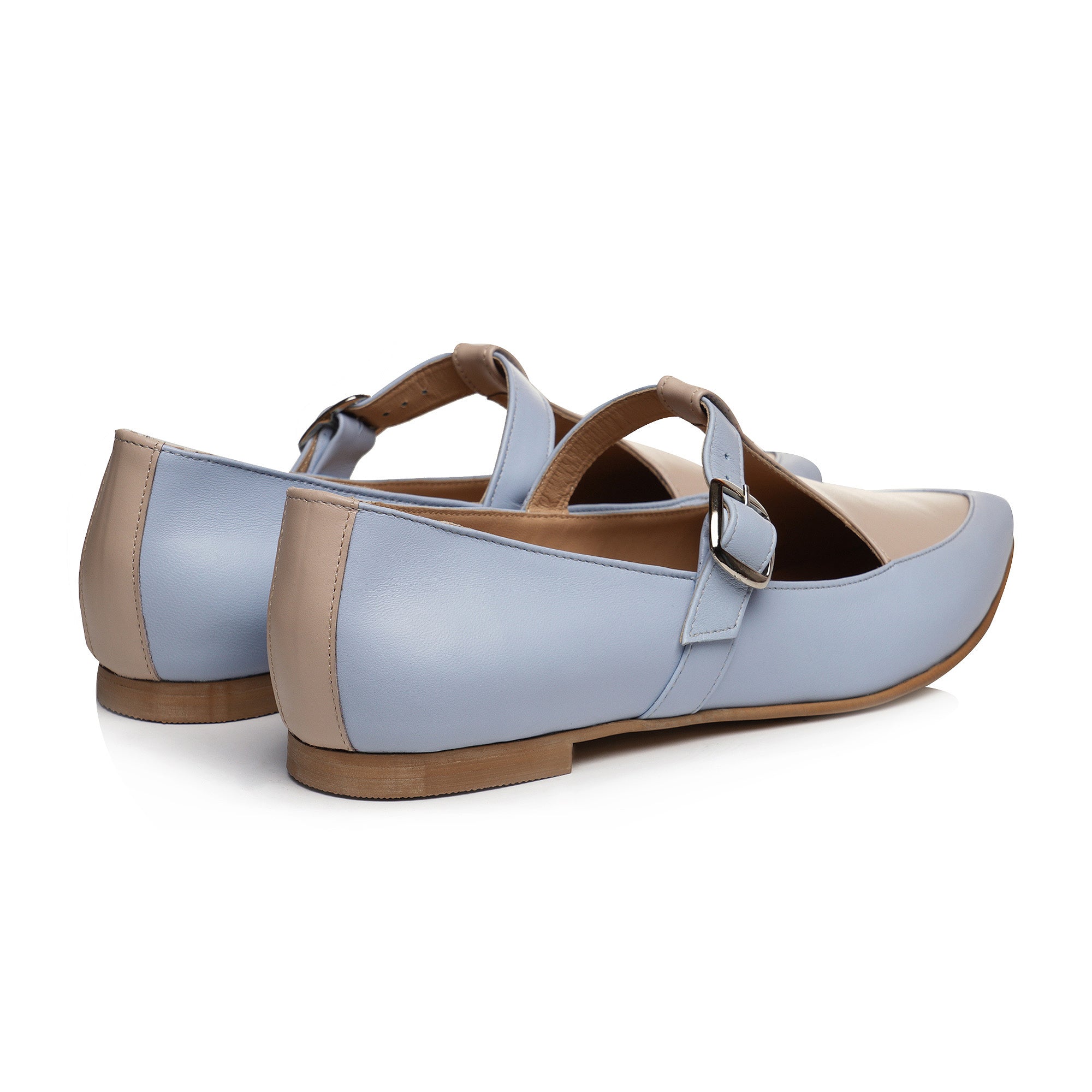 Pantofi talpa joasa piele bleu/bej E11 - orice culoare