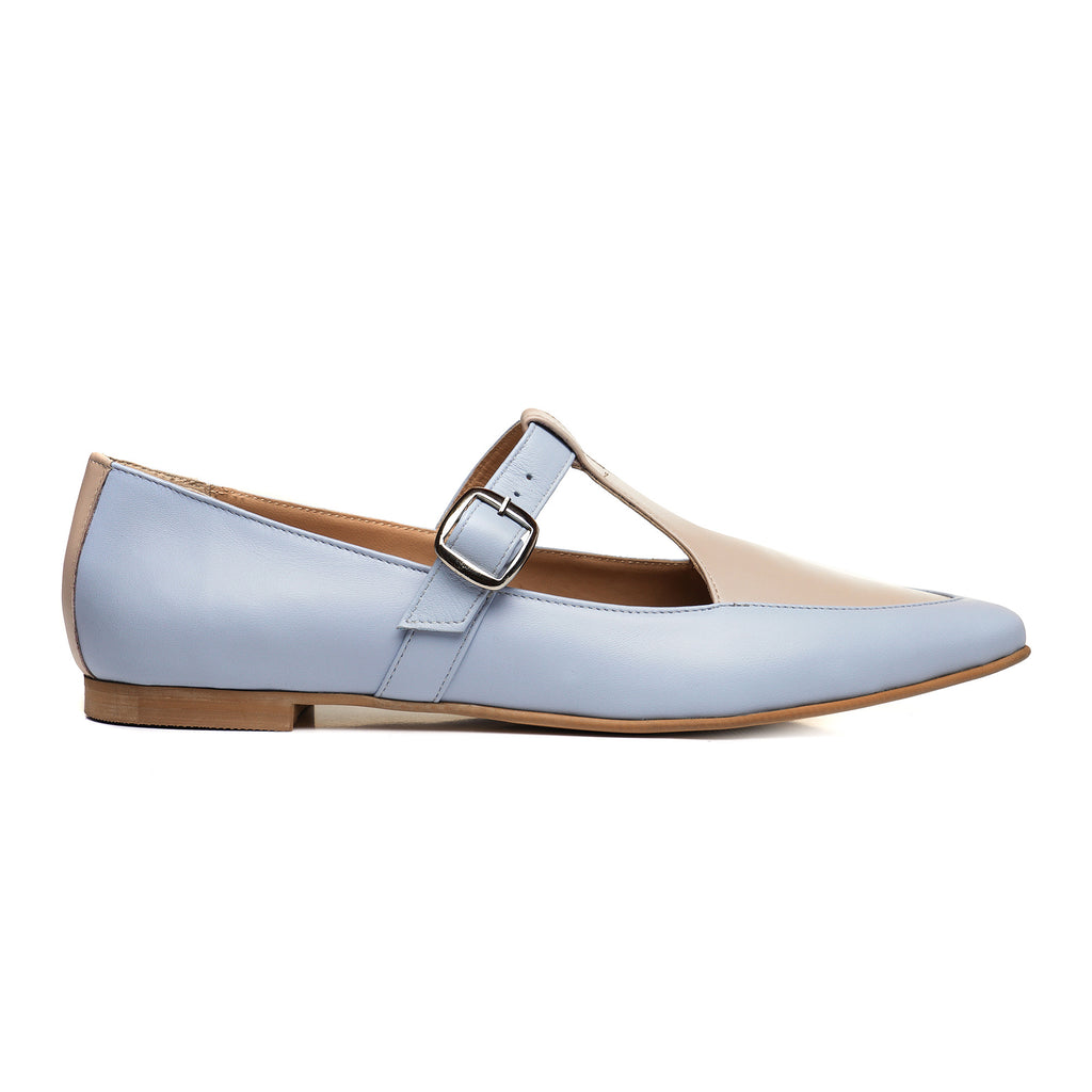 Pantofi talpa joasa piele bleu/bej E11 - orice culoare