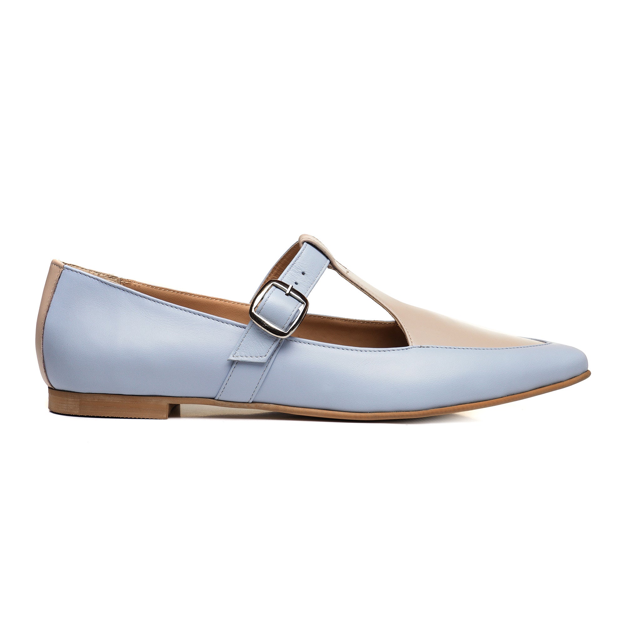 Pantofi talpa joasa piele bleu/bej E11 - orice culoare