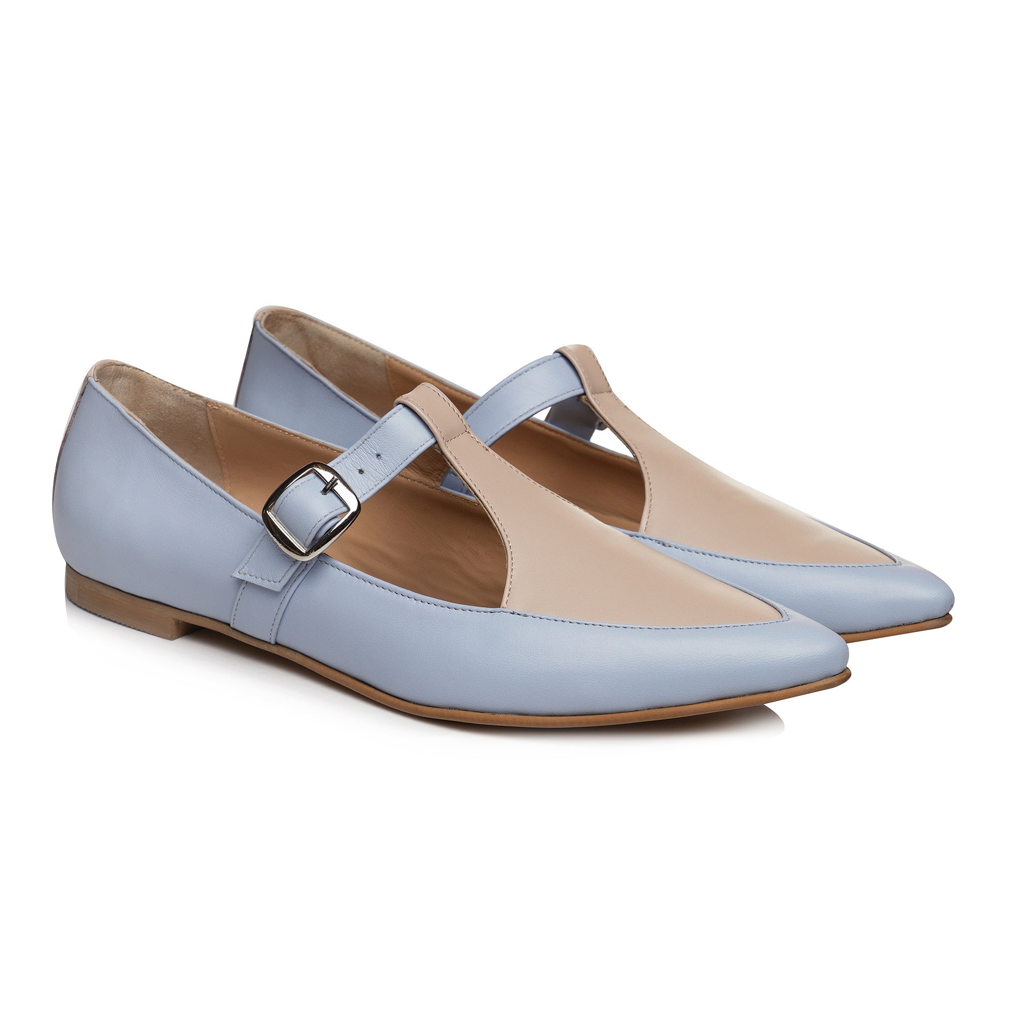 Pantofi talpa joasa piele bleu/bej E11 - orice culoare