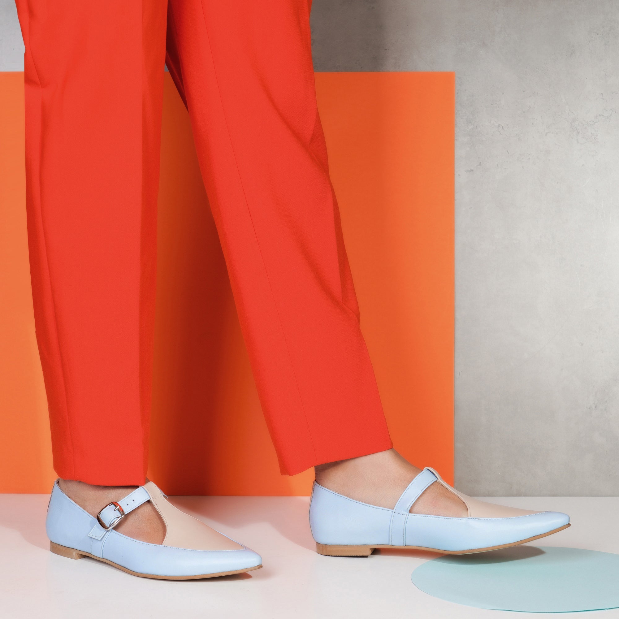 Pantofi talpa joasa piele bleu/bej E11 - orice culoare