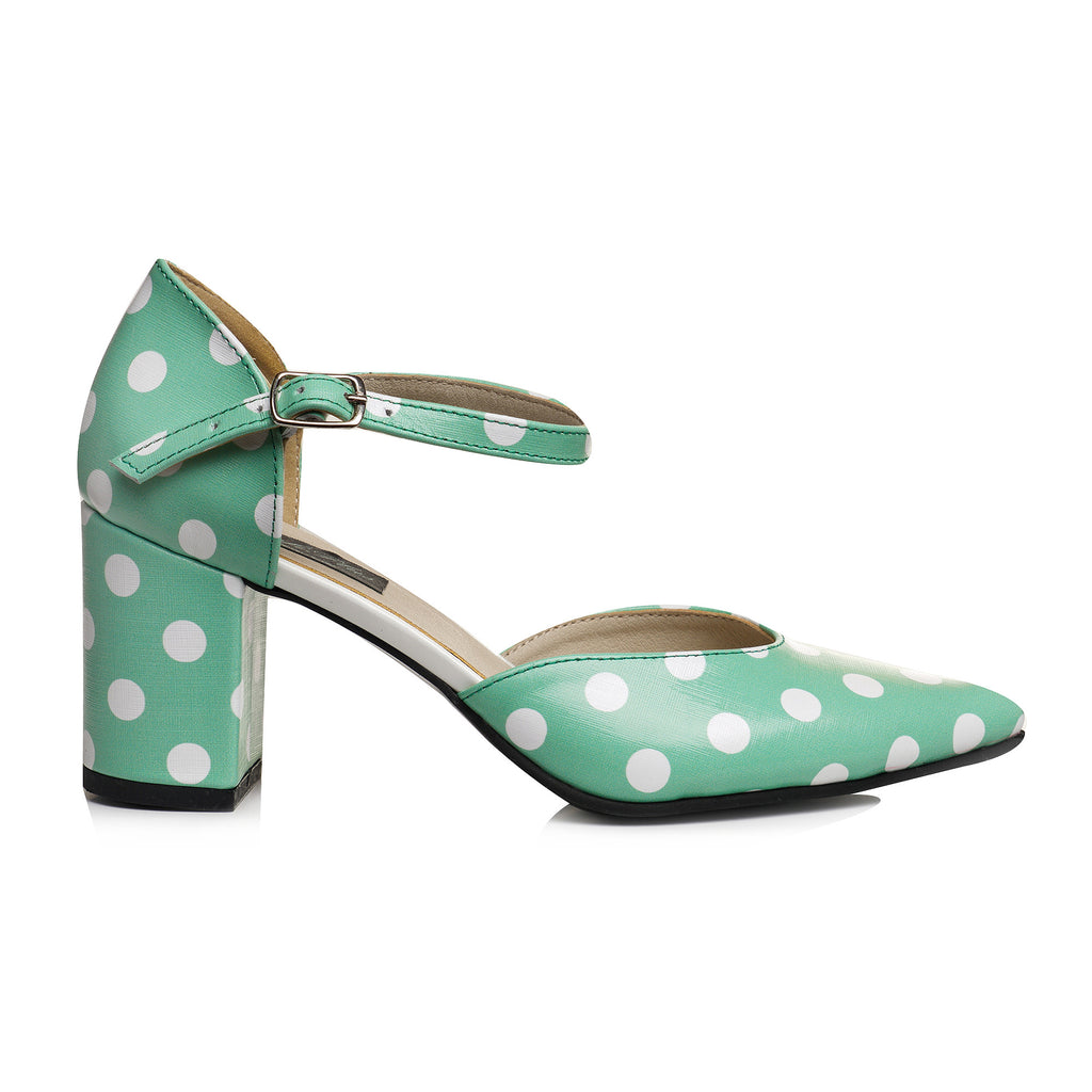 Pantofi Toc Gros Piele Vernil Decupat Cu Bareta V95 - orice culoare