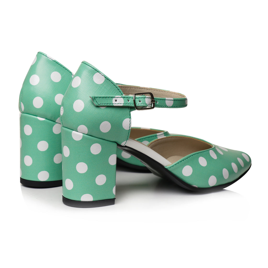 Pantofi Toc Gros Piele Vernil Decupat Cu Bareta V95 - orice culoare