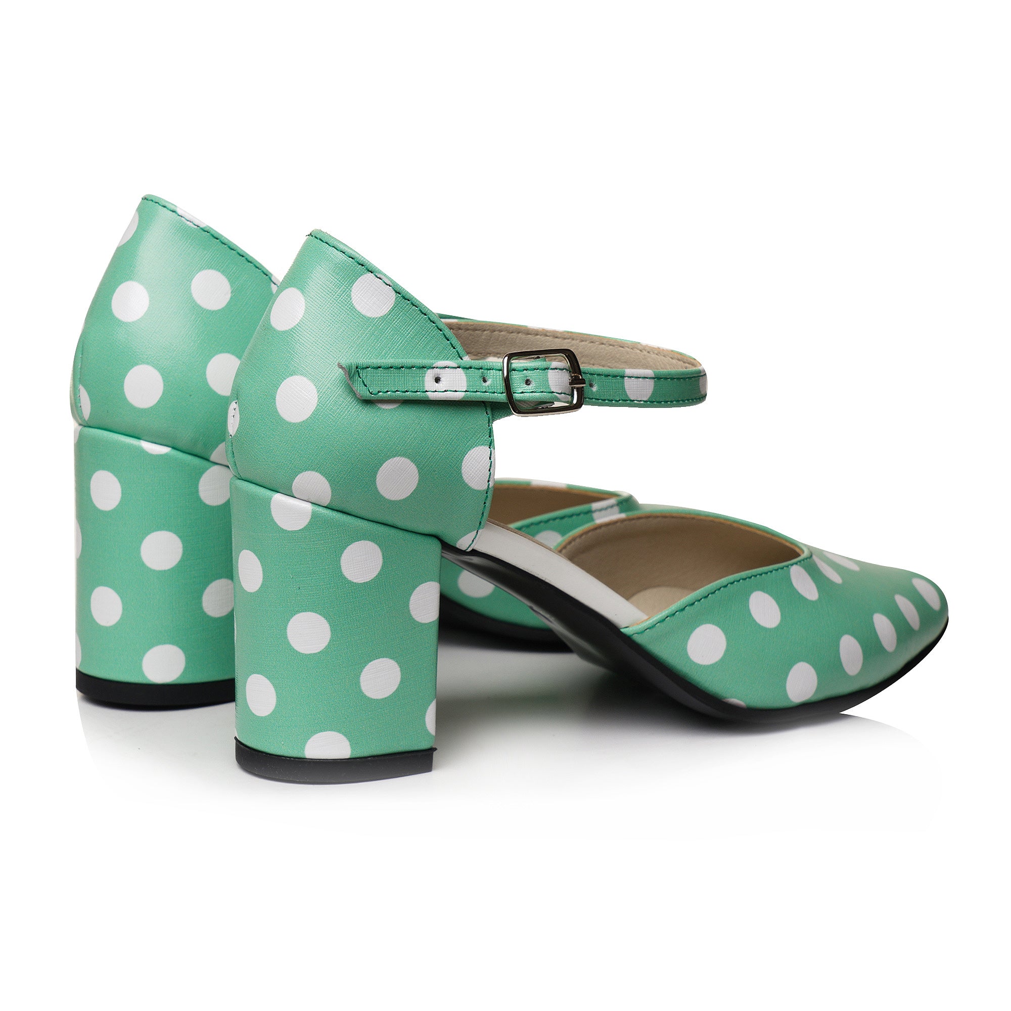 Pantofi Toc Gros Piele Vernil Decupat Cu Bareta V95 - orice culoare