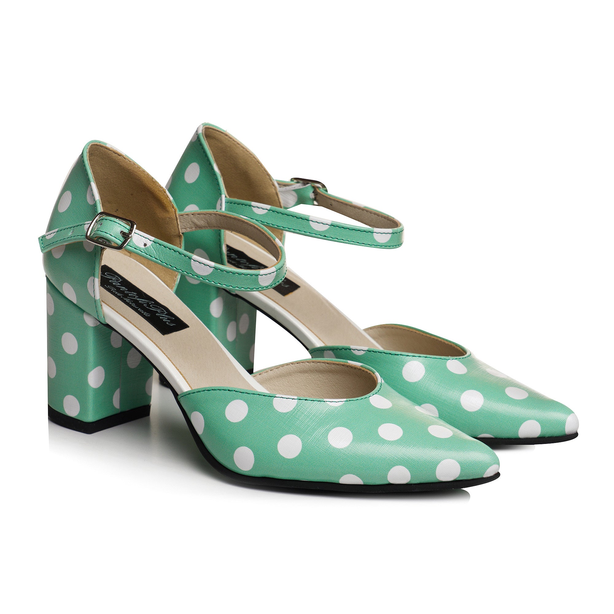 Pantofi Toc Gros Piele Vernil Decupat Cu Bareta V95 - orice culoare