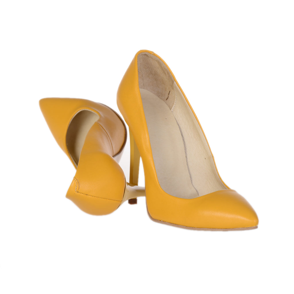 Pantofi Stiletto Piele Galben Very Chic - disponibili pe orice culoare