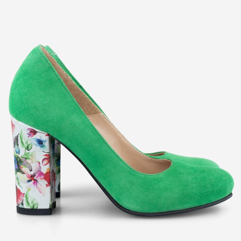 Pantofi Dama Piele Verde/Floral Fabiola D12 - Orice Culoare