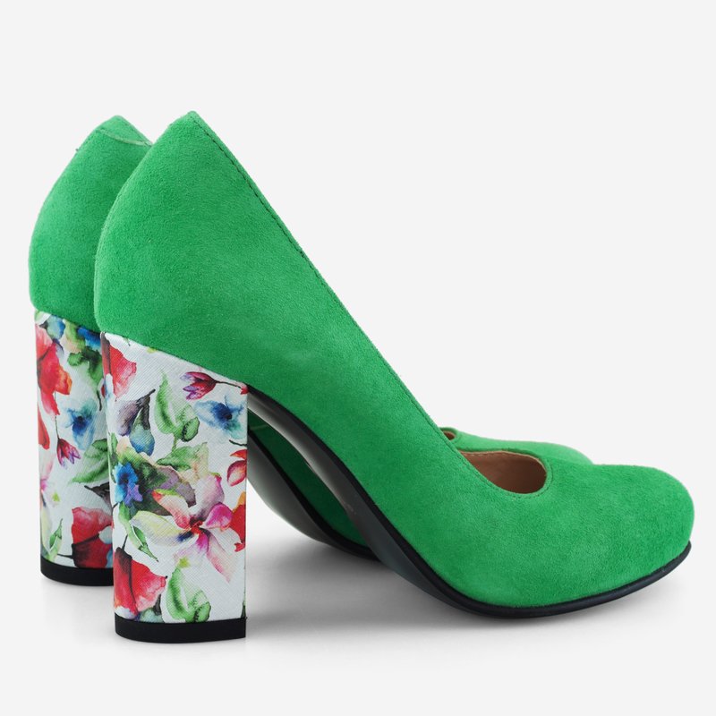 Pantofi Dama Piele Verde/Floral Fabiola D12 - Orice Culoare