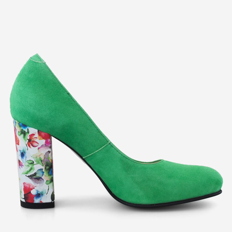 Pantofi Dama Piele Verde/Floral Fabiola D12 - Orice Culoare